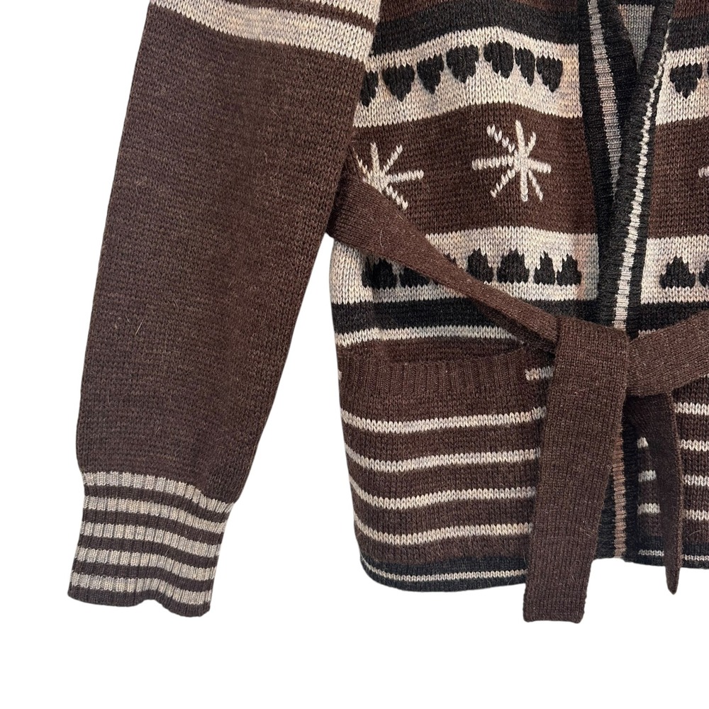 Fair Isle Cardigan Sweater Belted Chunky Knit Vintage Grandpa Unisex M - Picture 3 of 10